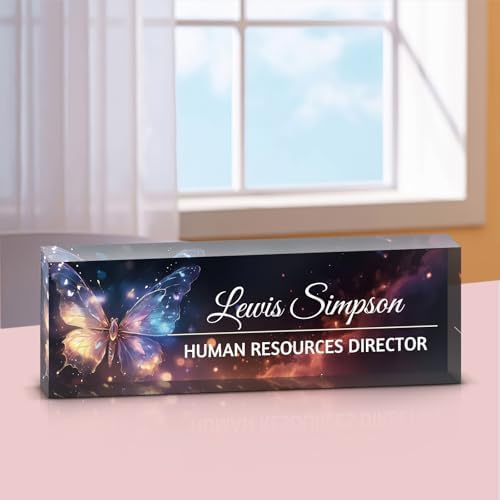 Custom Name Plate for Desk, Office Desk Double sided pattern Name Plate Personalized Office Desk Decor for Women and Men, Teacher Nurse Boss Employee Appreciation Gifts (butterfly, customization) - Image 7