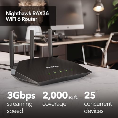 NETGEAR Nighthawk WiFi 6 Router (RAX36) – Router Only, AX3000 3 Gbps Wireless Speed – Dual-Band Gigabit Internet – Covers 2,000 sq. ft., 25 Devices – Built-in VPN, USB 3.0, Gaming - Image 2