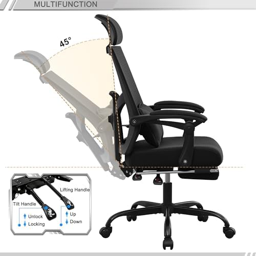 Qulomvs Ergonomic Office Chair with Footrest Home Office Desk Chair with Headrest and Backrest Adjustable Mesh Computer Desk Chair with Wheels 360 Swivel Task Chair - Image 5