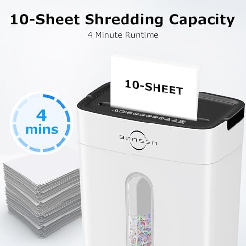 Bonsen 10-Sheet Cross Cut Paper Shredder for Home Office Heavy Duty, White - Image 2