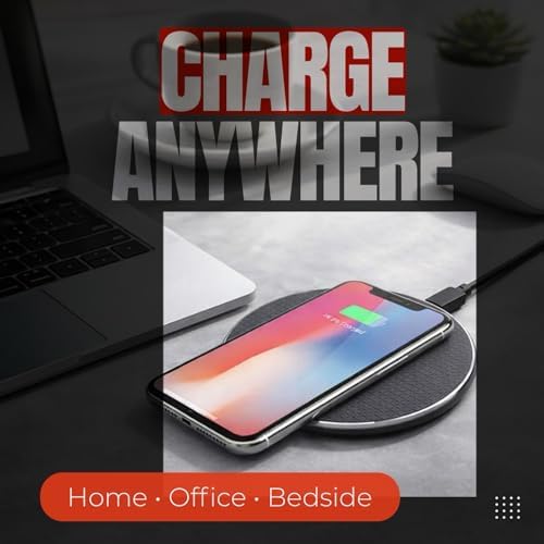 15W Wireless Charging Pad, Qi Compatible Wireless Charger for Smartphones, Fast Charging Non Slip Charger Mat with USB Cable for Desk, Office and Bedside - Image 6