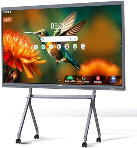 JAV 65" Smart Board Pro Google EDLA Certified 4K UHD Interactive Whiteboard for Classroom Office All-in-One Touchscreen Display with 48MP AI Camera 100W Soundbar Android 14 8+128GB Wall Mount Included by JAV