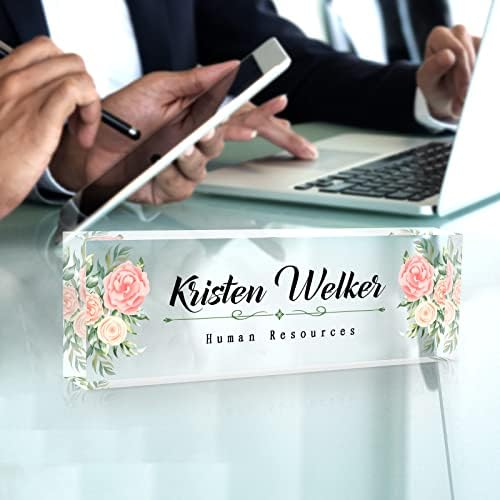 SalaGraphics Desk Name Plate Personalized, Custom for Desk, Office Decor Women Men, Acrylic Accessories, Gifts Coworkers Boss Teacher, Employee Appreciation (Flowers C),8''(L)x2.5(W) - Image 6