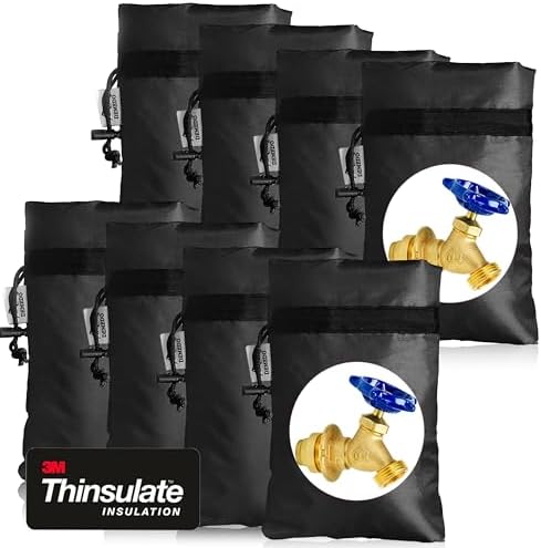 Enlarge Outdoor Faucet Cover for Winter Freeze Protection, 3M Thinsulate, 10"H x 6.3"W Hose Bib for Wall Taps Outside, Waterproof & Frost Free Insulated Spigot, 8 Pcs Faucet Socks - Black by DEMEDO