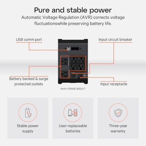 Vertiv Liebert PowerUPS 200 PSA6E-800LVT UPS Battery Backup 800VA/450W AVR - Image 4