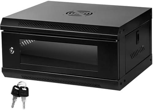 Server Rack Enclosure with Glass Door Black, Locks, & Removable Side Panels - Wall Mount IT Network Cabinet 19 Inch Rack 17.7 Inches Deep, 4U by Ovcovz