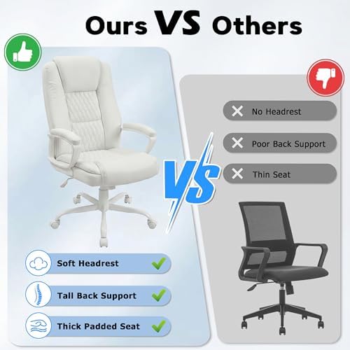 Executive Office Chair, High Back Ergonomic Desk Chair with Lumbar Support, Adjustable Big and Tall Computer Chair, 360° Swivel, PU Leather, White - Image 6