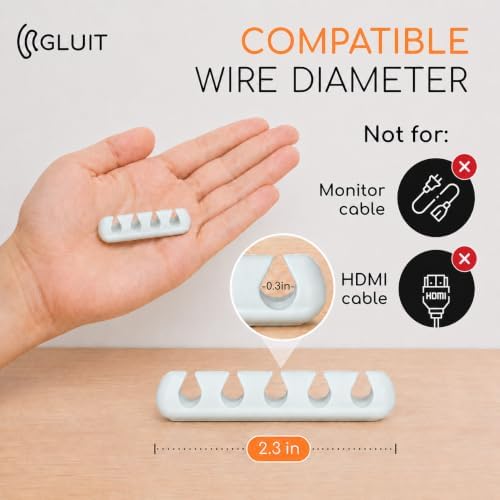 Cord Organizer for Desk, Nightstand Cable Holder, 20 Pack, Multislot, White - Image 4