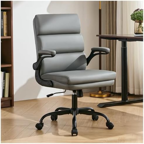 amseatec Home Office Desk Chair, Leather Flip-Up Armrests Comfy Task Chair by AMSEATEC