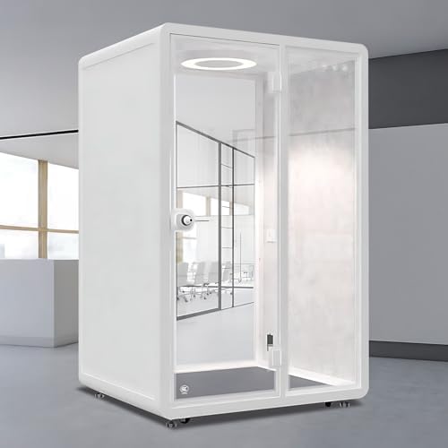 White Office Pod Booth (White Simple Appearance Design)(Reduce Noise by 25-35 Decibels)(Silent Fresh Air System) Soundproof Booth with Lighting,Universal Wheel for Study (59.05IN) by X-Comfot