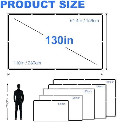 130 inch Projector Screen, Projection Screen Foldable Washable Anti-Crease Portable Projector 4K Indoor Outdoor 16:9 HD Rear Front Movies Screen for Home Theater Office Classroom - Image 3