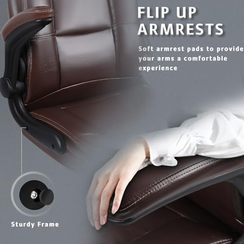 LEMBERI Flip-up Arms Office Desk Chair Big and Tall Managerial Executive Chair, High Back Computer Chair Ergonomic Adjustable Height PU Leather Chairs with Armrest for Long Time Sitting - Image 4
