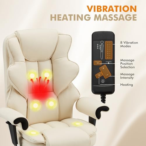 HOMREST Heated Massage Executive Office Chair with Foot Rest,Off White - Image 6