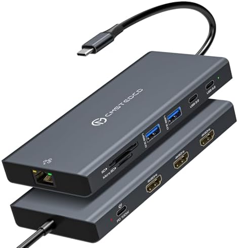 USB C Docking Station 3 Monitors 100W PD 12 in 1 Thunderbolt to Triple HDMI Monitors Docking Station USB C Hub Multiple Adapter, 2xUSB-C 3.2, 2xUSB-A 3.0, SD Card, 1000Mbps Ethernet by DGYBDFC