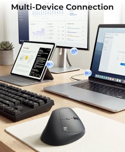Redragon Ergonomic Mouse, Bluetooth Rechargeable Wireless Vertical Mouse, 3 Multi-Device Connectivity for Computer/PC/Laptop, 500mAh Battery, 2.4GHz USB-A Optical Mice for Windows, Mac OS, Black - Image 2