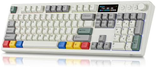 BOYI K104Pro Mechanical Keyboard with 2.2" Screen&Media Knob,QMK/VIA Custom BT5.0/2.4GHz/Type-C Gasket Mounted Hot Swap RGB Full Size Creamy Wireless Keyboard NKRO Gaming Keyboard for PC/Mac(Retro) by BOYI