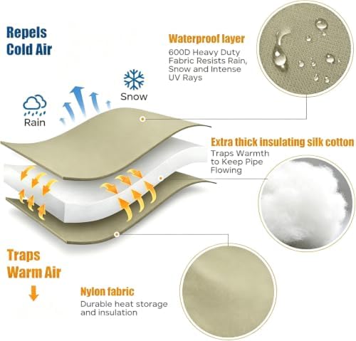 Backflow Preventer Cover Insulated Pouch,Outdoor Pipe Insulation Cover,Winter Freeze Protection Water Well Pump Covers Sprinkler Valve Cover Insulated (Khaki, 24''W x 24''H) - Image 5