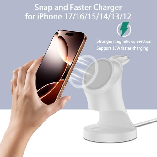 Wireless Charger,3 in 1 Magnetic Wireless Charger Stand, Fast Wireless Charging Dock for iPhone17/16/15/14/13/12 Series, Apple Watch Series, AirPods Pro. - Image 2