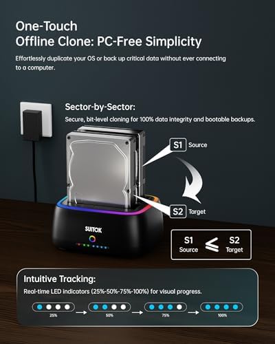 Dual Bay SATA Hard Drive Cloner Dock USB C 5Gbps | 2.5" 3.5" | 40TB - Image 3