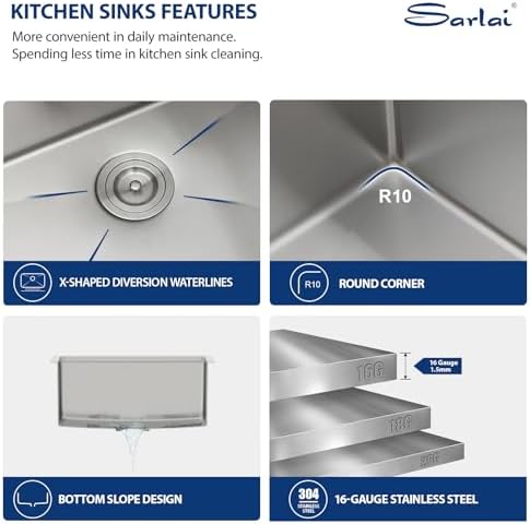 Sarlai 18 Bar Sink Undermount 18x19 Inch Workstation Kitchen Bar Pre Sinks - Image 6