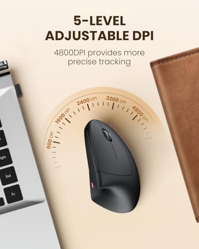 POJTK Ergonomic Wireless Rechargeable Mouse, Bluetooth+USB A+Type C(3 in 1) Connection, 5 Levels Up to 4800 DPI, 6 Silent Buttons, 2.4GHz Carpal Tunnel Vertical Mice, for Laptop, Desktop,MacBook-black - Image 3