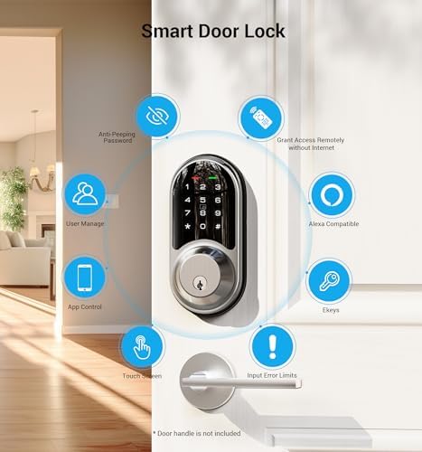 Veise RZ06 Smart Lock for Front Door with App Control, Satin Nickel - Image 4