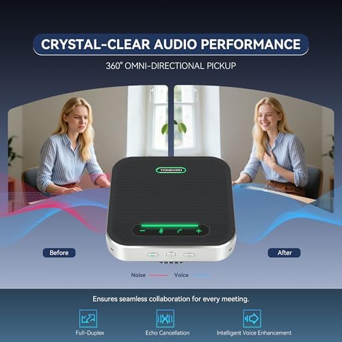 TONGVEO Bluetooth Conference Speaker with Microphone, AI Noise Cancelling USB/Wireless Speakerphone for PC, 4 Mics 360° Voice Pickup, 24H for Zoom, Teams, Home Office Meeting Room - Image 5