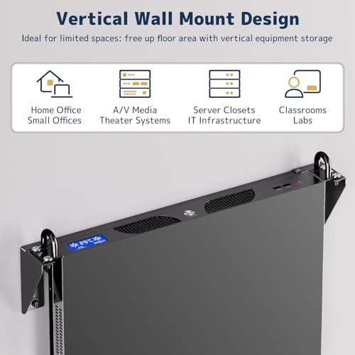 1U Vertical Wall-Mount Rack - 19" Steel Wall & Under-Desk Bracket for Server, Network Switch, or Patch Panel, Supports up to 121lbs, for Cabinet or Server Room, JHSVR-1U - Image 2