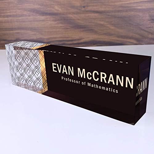 Artblox Personalized Name Plate for Desk | Net Design On Clear Acrylic Glass | Custom Plaque Desk Name Plate Personalized Your Name and Credentials Office Office Sign Engraved Plaque by Artblox