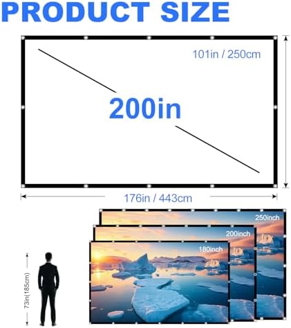 Projector Screen 200 INCH, DUYIKJ Foldable Washable Portable Rear Front Projector Screen 4K Indoor Outdoor 16:9 HD Projection Movies Screen for Backyard Home Theater Office - Image 4