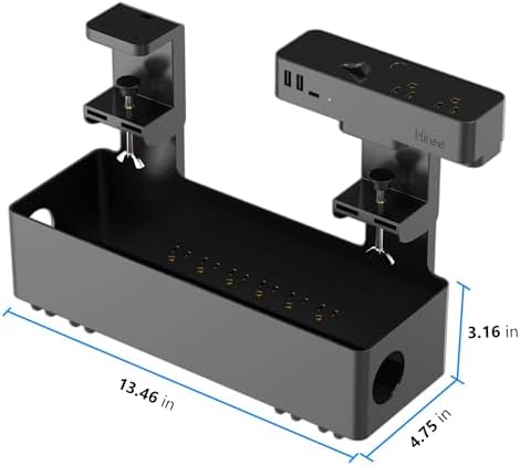 Hiree Under Desk Cable Management Tray with Power Strip, 8 AC Outlets, 2 USB Ports & 1 USB-C Port, Clamp Mount Desk Cable Organizer, No Drill Cord Management Tray for Standing Desk, Home Office（Black） - Image 5