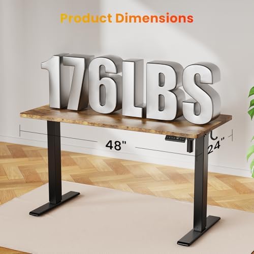 WALKINGDESK 48x24 Inches Height Adjustable Electric Standing Desk with 2 Hooks for Home Office, Ergonomic Sit Stand up Desk with Splice Board, Rustic Brown - Image 3