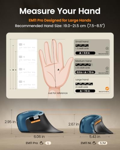 ProtoArc EM11 Pro Ergonomic Mouse for Large Hands, Side Scroll, Blue - Image 2