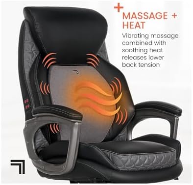 Sharper Image S-600 Active Lumbar Heated Ergonomic Bonded Leather Swivel Executive Massage Chair, Black (60098-BLK) - Image 7