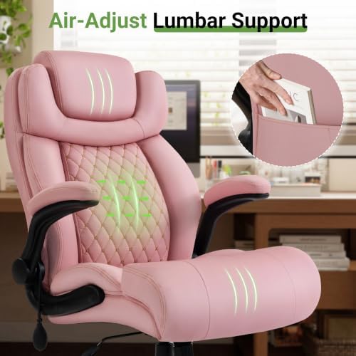 Office Chair, Big and Tall Executive Chair with Air-Lumbar Support, Breathable Desk Computer Chair with Adjustable Flip-up Armrests, Wide Cushion Seat Swivel Home Office Chair - Image 3