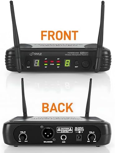 Pyle 2 Channel Wireless Microphone System - Portable UHF Digital Audio Mic Set with 2 Headset, 2 Lavalier lapel, 2 Transmitter, ¼’’ cable, power adapter - For Karaoke, PA, DJ, - PDWM3400,Black - Image 4
