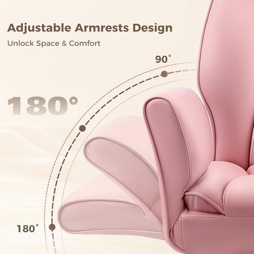 Big and Tall Office Chair, Flip Armrests for Pets & Cross Legged Sitting, Ergonomic Leather Executive Desk Chair with Foot Rest, High-Back Reclining Computer Chair for Home Gaming, Peach Pink - Image 4