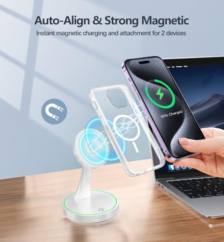 15W Magnetic Wireless Charger Stand for iPhone 18 Pro/18 Pro Max, iPhone 17/16/15/14/13/12 Series, Fast Magnetic Charging Station with LED Light for AirPods - Image 6