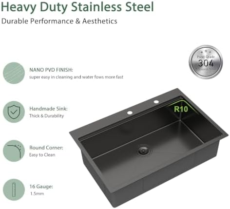 33x22 Black Drop In Kitchen Sink Workstation with Accessories - Image 6
