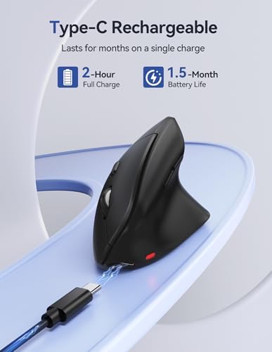 TECKNET Wireless Vertical Mouse, 2.4G+2*BT Rechargeable Bluetooth Mice - Image 3