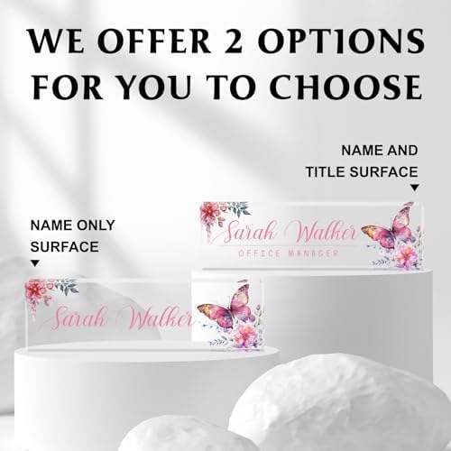 Custom Name Plate for Desk - Desk Name Plate Personalized - Acrylic Office Desk Accessories - Appreciation Gifts for Coworkers Employee Teacher Staff Boss - Office Decor for Women (Pink Butterfly A) - Image 2