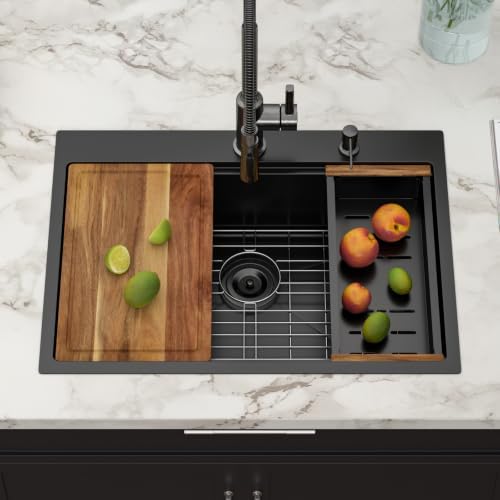 30 Inch Black Drop In Kitchen Sink Workstation with Accessories - Image 2