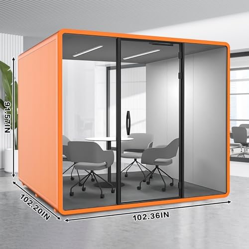 Office Sound Booth with Audio Privacy - Soundproof Booth Includes Unique White Interior,Soundproof Room Include Socket,Light,Door Handle& Orange Frame for Conference Room,Bedroom (White) - Image 2