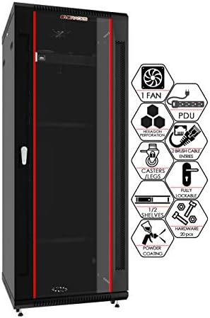 22U Wall Mount Server Rack Cabinet 24” Deep, 19” Network & AV Enclosure for Home Lab with Fan, PDU, 2 Shelves, Locking Glass Door by SYSRACKS