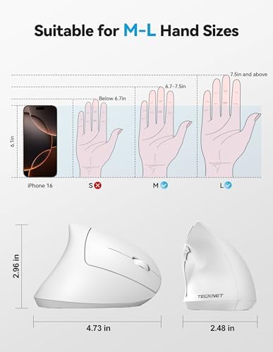 TECKNET Ergonomic Mouse Wireless, Rechargeable Vertical Mice Right Hand - Image 5
