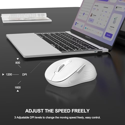 WisFox 2.4GHz Wireless Mouse for Laptop, Ergonomic 6-Button, White - Image 4