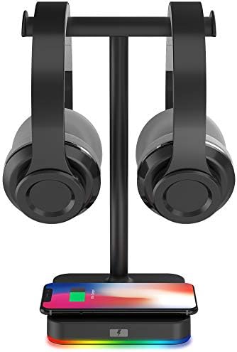 KAFRI RGB Dual Headphone Stand with Wireless Charger Desk Gaming Double Headset Holder Hanger Rack with 10W/7.5W QI Charging Pad - Suitable for Gamer Desktop Table Game Earphone - Image 6
