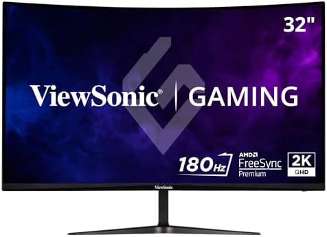 ViewSonic VX3218C-2K 32 Inch 1440p Curved Gaming Monitor, 180Hz and 1ms for Smooth Gameplay, FreeSync Premium and Eye Care Technology for Smooth Visuals, HDMI, and DisplayPort Inputs - Image 2