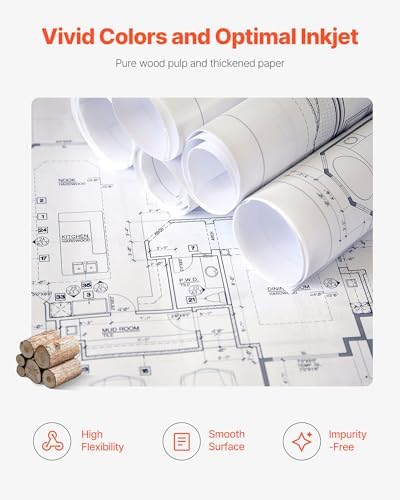 VEVOR Wide Format Paper, 30 in x 500 ft Plotter Roll, 2 Rolls CAD Bond Rolls with 3 in Core, 20 LB Bond Paper Rolls, Ideal for CAD Drawings, Engineering Plans, GIS Maps, and Architectural Designs - Image 5