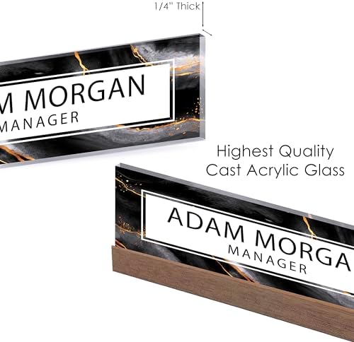 ARTBLOX Personalized Acrylic Name Plate, Black Gold Marble, Card Holder - Image 4